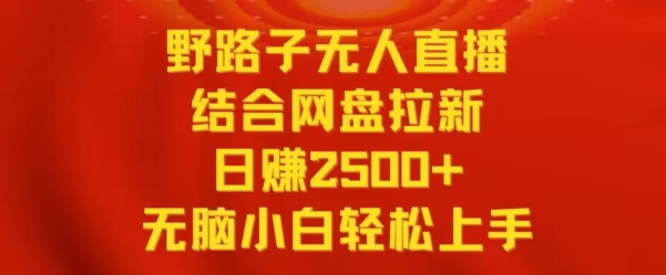 野路子无人直播结合网盘拉新，日赚2500+，小白无脑轻松上手【揭秘】-网创资源吧