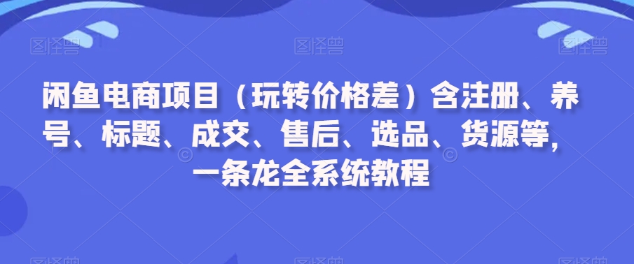 闲鱼电商项目（玩转价格差）含注册、养号、标题、成交、售后、选品、货源等，一条龙全系统教程-网创资源吧