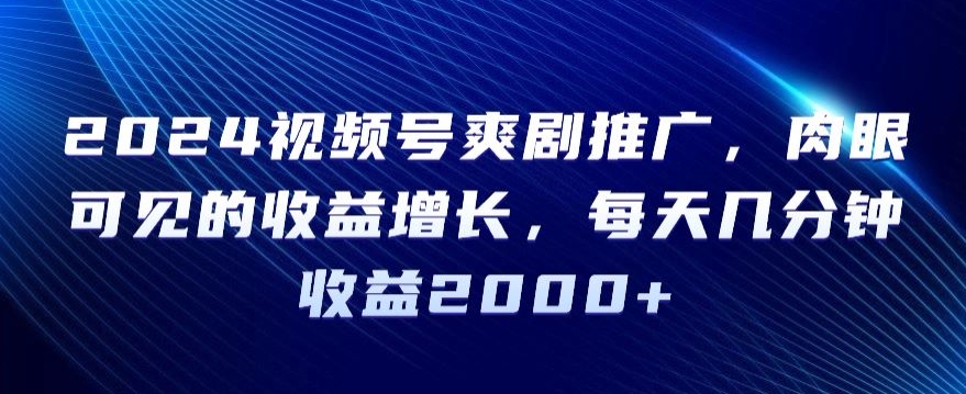 2024视频号爽剧推广，肉眼可见的收益增长，每天几分钟收益2000+【揭秘】-网创资源吧