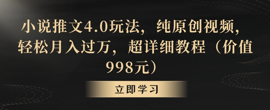 小说推文4.0玩法，纯原创视频，轻松月入过万，超详细教程（价值998元）【揭秘】-网创资源吧