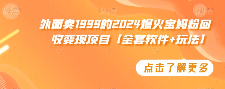 外面卖1999的2024爆火宝妈粉回收变现项目【全套软件+玩法】【揭秘】-网创资源吧