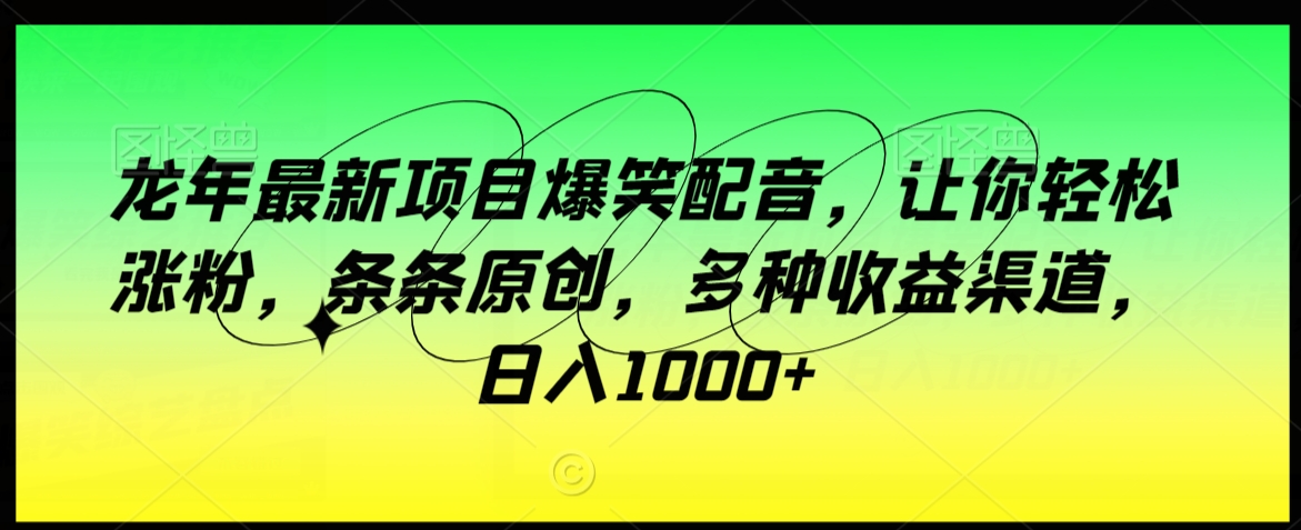 龙年最新项目爆笑配音，让你轻松涨粉，条条原创，多种收益渠道，日入1000+【揭秘】-网创资源吧