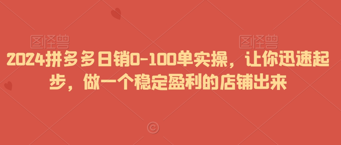 2024拼多多日销0-100单实操，让你迅速起步，做一个稳定盈利的店铺出来-网创资源吧