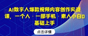 AI数字人爆款视频内容创作实战课,一个人·一部手机·素人小白0基础上手-网创资源吧