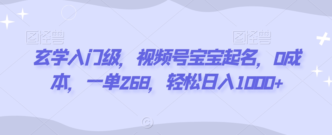 玄学入门级，视频号宝宝起名，0成本，一单268，轻松日入1000+【揭秘】-网创资源吧