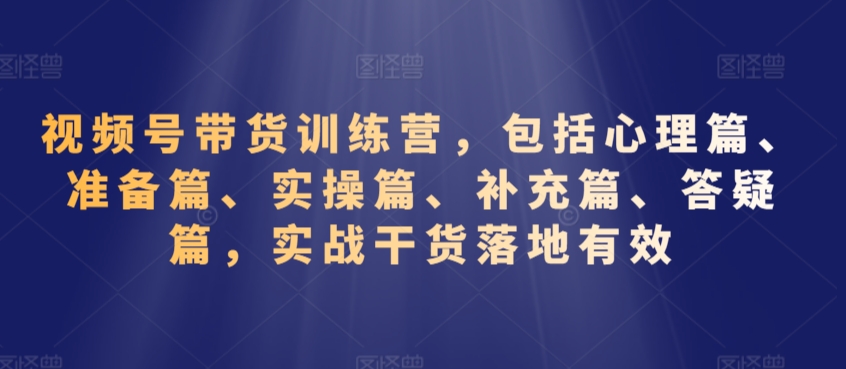 视频号带货训练营，包括心理篇、准备篇、实操篇、补充篇、答疑篇，实战干货落地有效-网创资源吧
