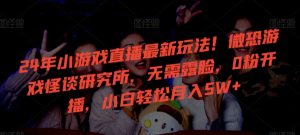 24年小游戏直播最新玩法！微恐游戏怪谈研究所，无需露脸，0粉开播，小白轻松月入5W+【揭秘】-网创资源吧