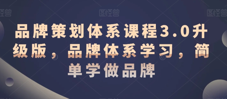 品牌策划体系课程3.0升级版，品牌体系学习，简单学做品牌-网创资源吧