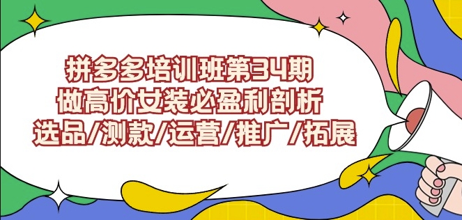 拼多多培训班第34期：做高价女装必盈利剖析选品/测款/运营/推广/拓展-网创资源吧