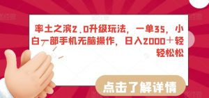 率土之滨2.0升级玩法,一单35,小白一部手机无脑操作,日入2000+轻轻松松【揭秘】-网创资源吧