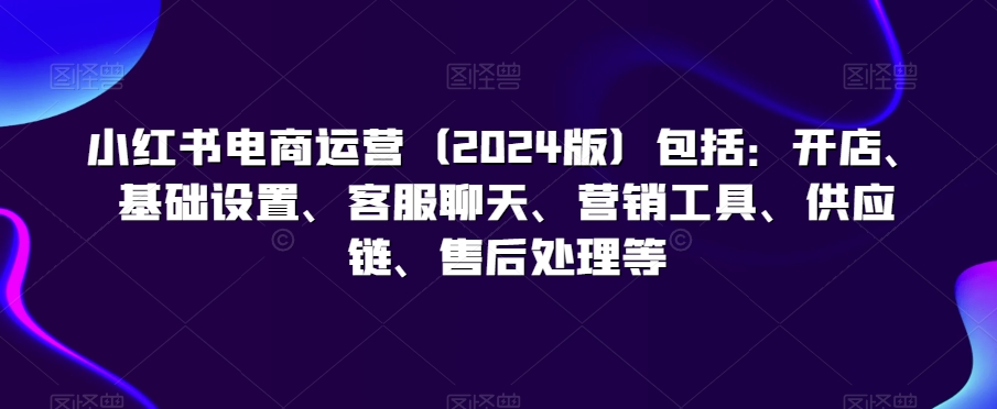 小红书电商运营（2024版）包括：开店、基础设置、客服聊天、营销工具、供应链、售后处理等-网创资源吧