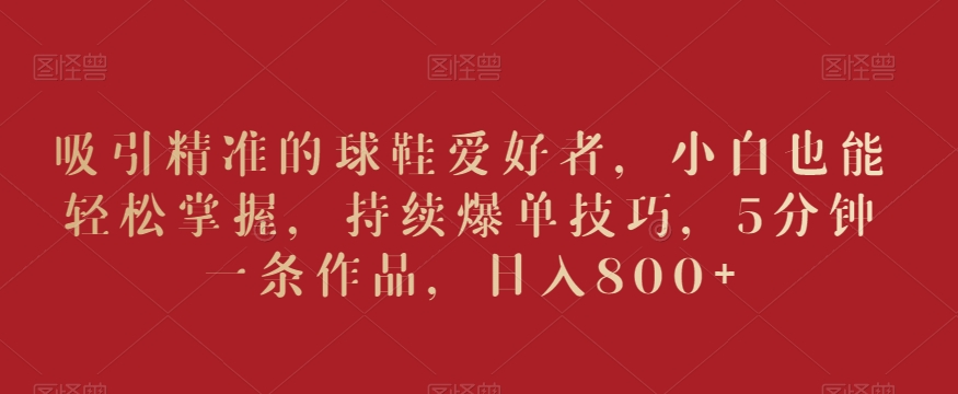 吸引精准的球鞋爱好者，小白也能轻松掌握，持续爆单技巧，5分钟一条作品，日入800+【揭秘】-网创资源吧