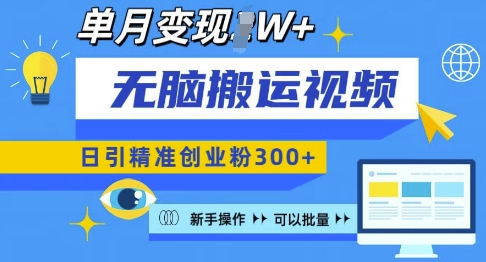 无脑搬运视频号可批量复制，新手即可操作，日引精准创业粉300+，月变现过W 【揭秘】-网创资源吧