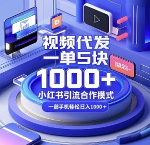 视频代发，一单5块，小红书引流合作模式，一部手机轻松日入多张【揭秘】-网创资源吧