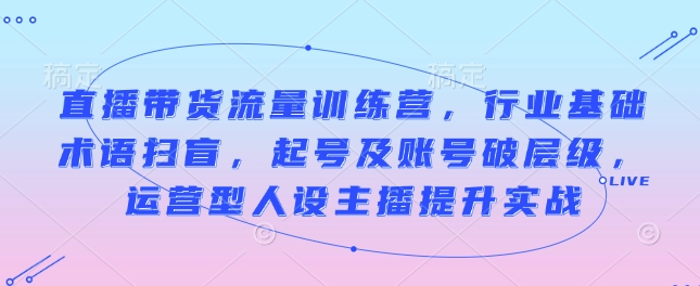 直播带货流量训练营，行业基础术语扫盲，起号及账号破层级，运营型人设主播提升实战-网创资源吧