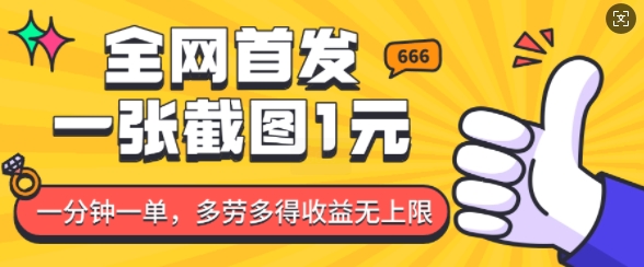 全网首发，一张截图1块钱，一分钟一单，多劳多得，收益无上限-网创资源吧