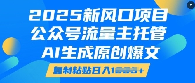 2025新风口项目，公众号流量主托管，AI生成原创爆文，复制粘贴日入多张-网创资源吧