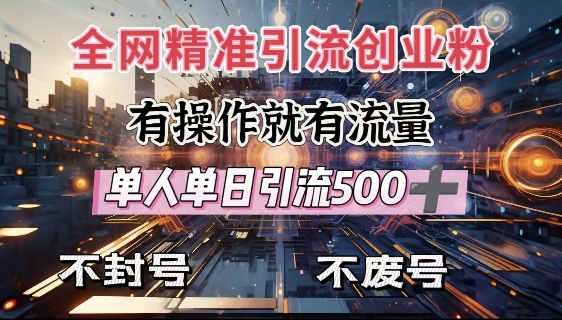全网独家引流创业粉，有操作就有流量，单人单日引流500+，不封号、不费号-网创资源吧