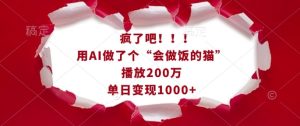 疯了吧!用AI做了个“会做饭的猫”,播放200万,单日变现1k-网创资源吧