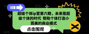 超级个体ip营第六期,未来是超级个体的时代  帮助个体打造小而美的商业模式-网创资源吧