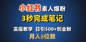 首推:小红书素人爆粉,3秒完成笔记,日引500+月入过W-网创资源吧