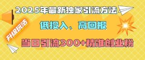 2025年最新独家引流方法，低投入高回报？当日引流300+精准创业粉-网创资源吧