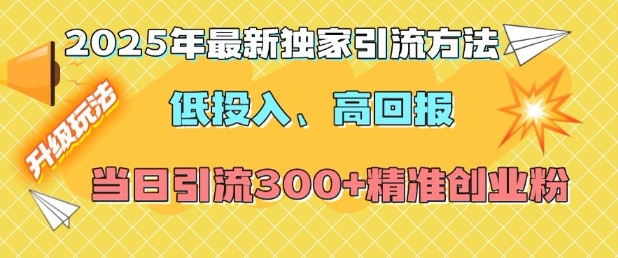 2025年最新独家引流方法，低投入高回报？当日引流300+精准创业粉-网创资源吧