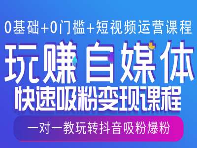 0基础+0门槛+短视频运营课程，玩赚自媒体快速吸粉变现课程，一对一教玩转抖音吸粉爆粉-网创资源吧